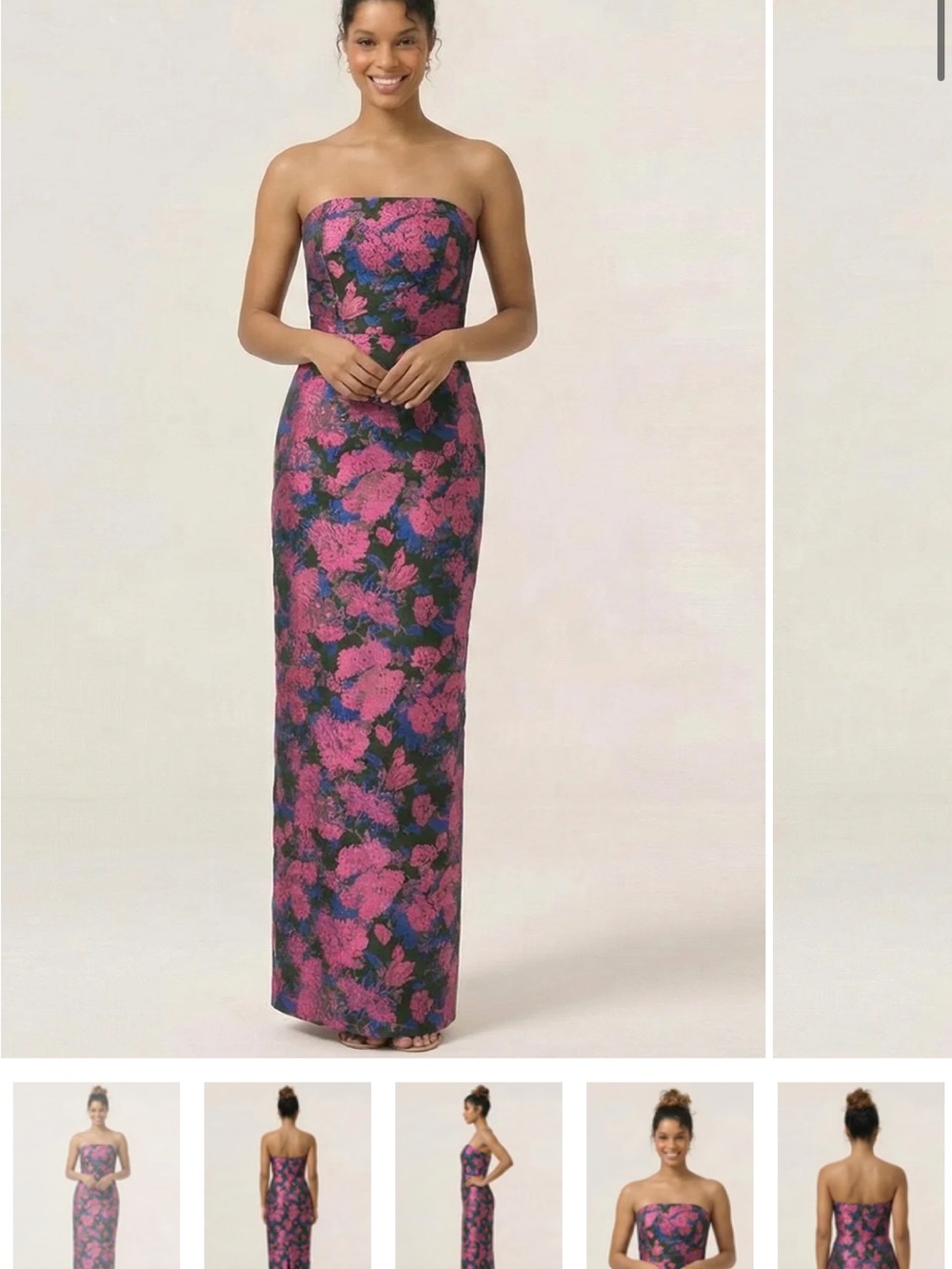 Strapless Pink Floral Column Evening Dress
